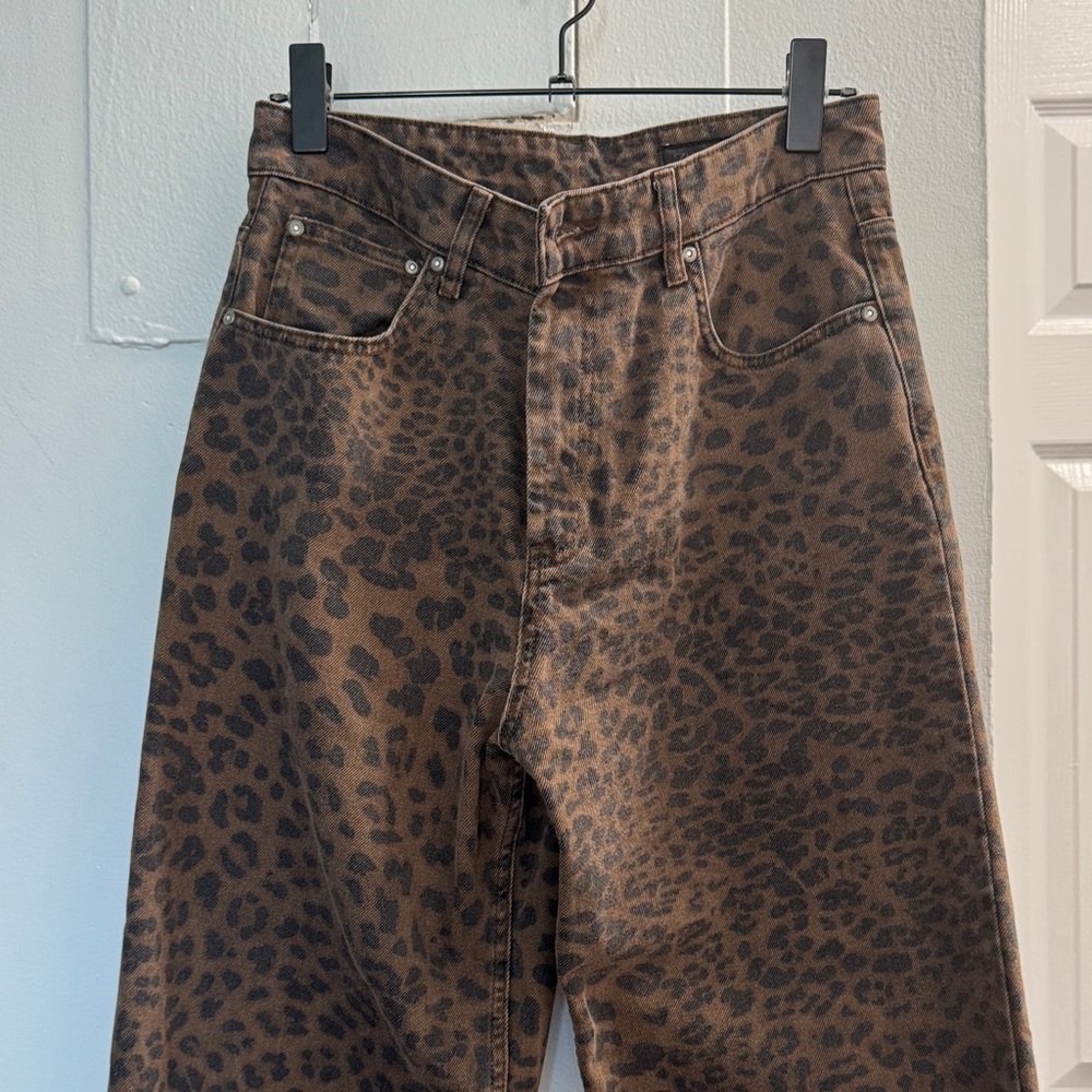 Zara Brown Leopard Print Straight Leg Jeans